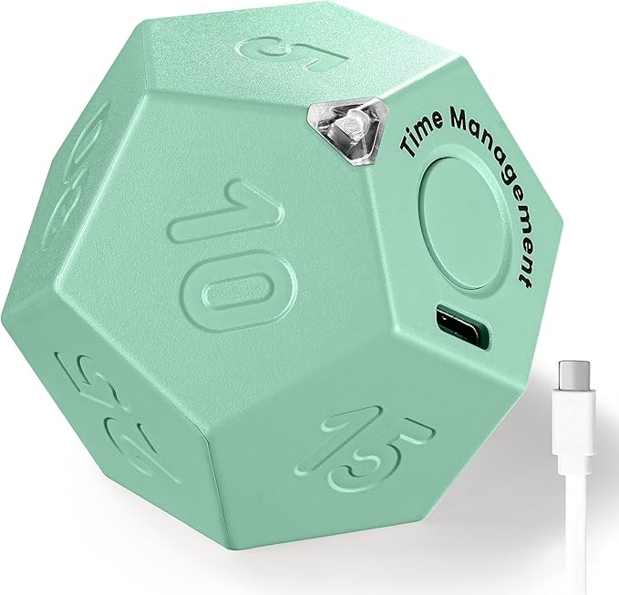 KADAMS Pomodoro Cube Timer Productivity-11 Preset Countdowns, Flip-to-Start Gravity Activation - Sound Vibrate Mute Rechargeable - Ideal for ADHD Kid Kitchen Classroom Cook Study Exercise - Green