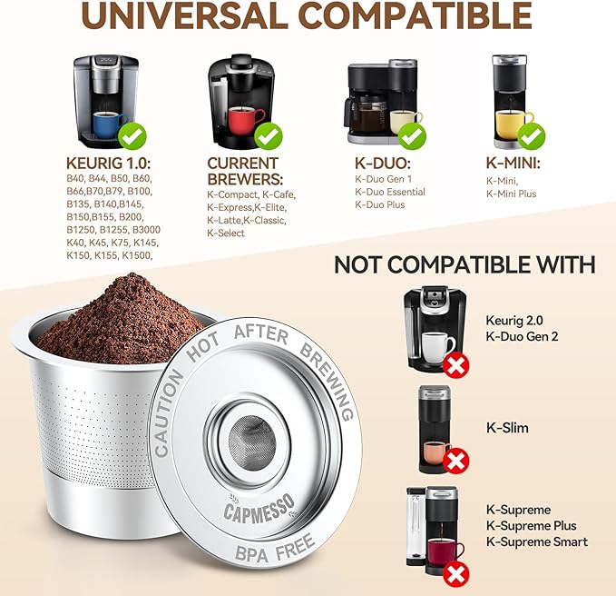 4 Pack Reusable K Cups Coffee Pods for Keurig 1.0: Stainless Steel Refillable K Cup - Reusable Coffee Filter for Keurig 1.0 Coffee Maker, Permanent, Eco-Friendly, Innovative Design