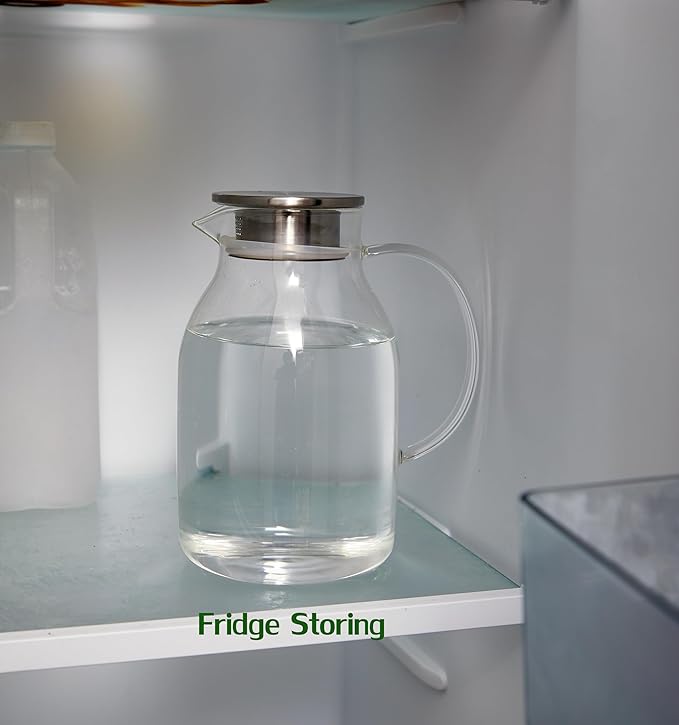 Karafu 68 Oz/2 Liter Glass Pitcher with Lid, Heat Resistant Water Jug for Hot/Cold Water, Ice tea and Juice Beverage