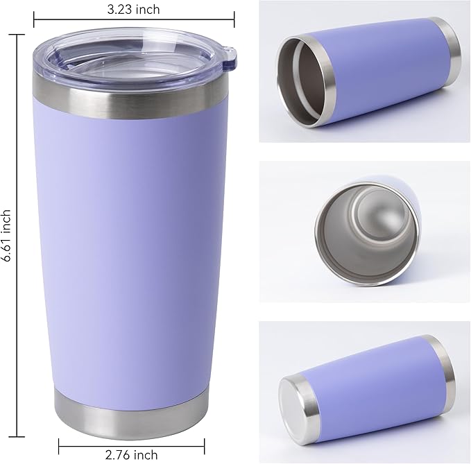 HASLE OUTFITTERS 20oz Stainless Steel Tumblers Bulk, Insulated Travel Cup with Lid, Double Wall Vacuum Coffee Mug for Cold & Hot Drinks 1 Pack, Light Purple
