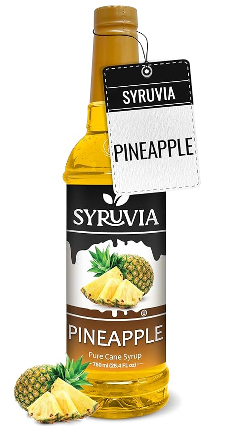 Syruvia Pineapple Syrup, Flavored Syrup for Drinks, Cocktails, Lemonades, Iced Teas, and Desserts – 25.4 fl oz