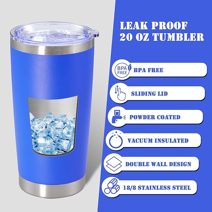 20 oz Tumbler with lid Double Wall Vacuum Insulated Tumblers Stainless Steel Coffee Mug Travel Coffee Tumbler Powder Coated Tumbler Cup Keep Hot&Cold - (Dark Blue 1 Pack)