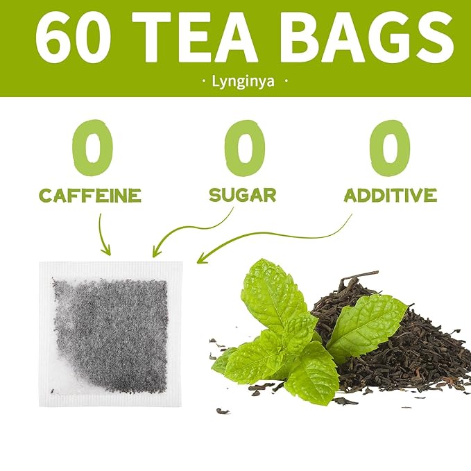 Lynginya Spearmint Tea, 60 Tea Bags - Premium Spearmint Leaves - Natural Herbal Tea - Refreshing & Minty - No Sugar & No Caffeine