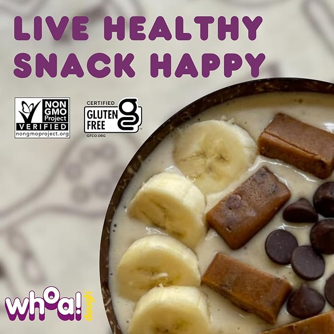 Whoa Dough Edible Cookie Dough Bars- Certified Non-GMO, Kosher and Gluten Free Bars - Healthy Snack Foods - Plant Based Snacks Made With Real Ingredients - Brownie Batter Cookie Dough - 4 Pack