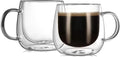 CNGLASS 12oz Double Walled Glass Coffee Mugs(2-pack),Clear Coffee Cups with Handle,Glass Espresso Mugs for Latte,Cappuccino,Tea