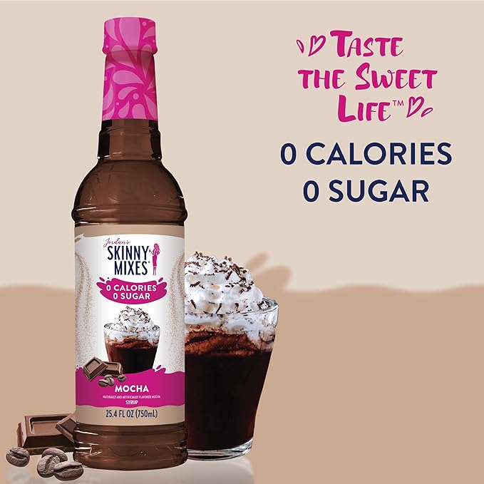 Jordan's Skinny Syrups Sugar Free Coffee Syrup, Mocha Flavor Drink Mix, Zero Calorie Flavoring for Chai Latte, Protein Shake, Food & More, Gluten Free, Keto Friendly, 25.4 Fl Oz, 1 Pack