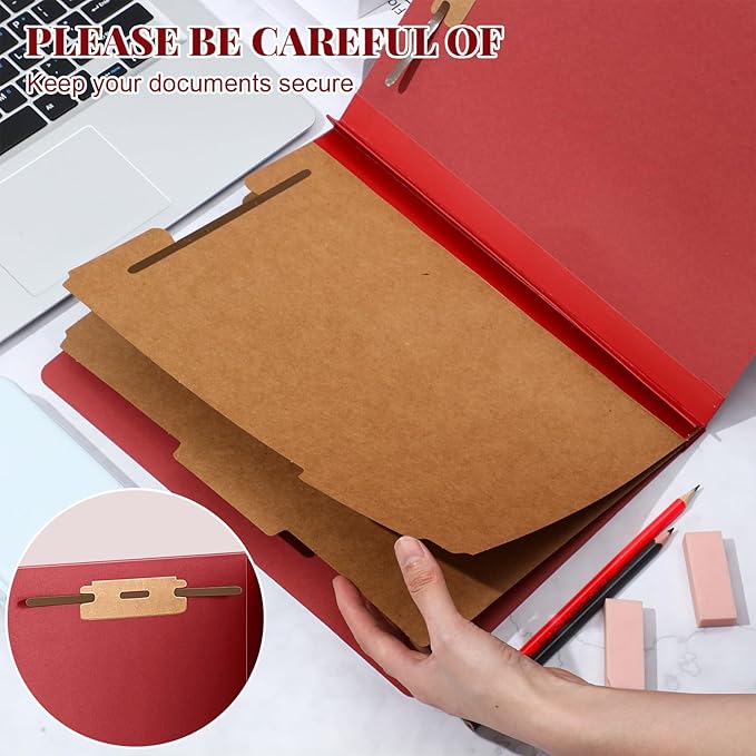 36 Pcs Classification Folders Letter Size, 2 Divider Pressboard File Folders with 3. 5 Inch Expansion, 2 Prongs Fastener, Heavy Duty Office File Organizers for Teachers, Medical (Dark Red)
