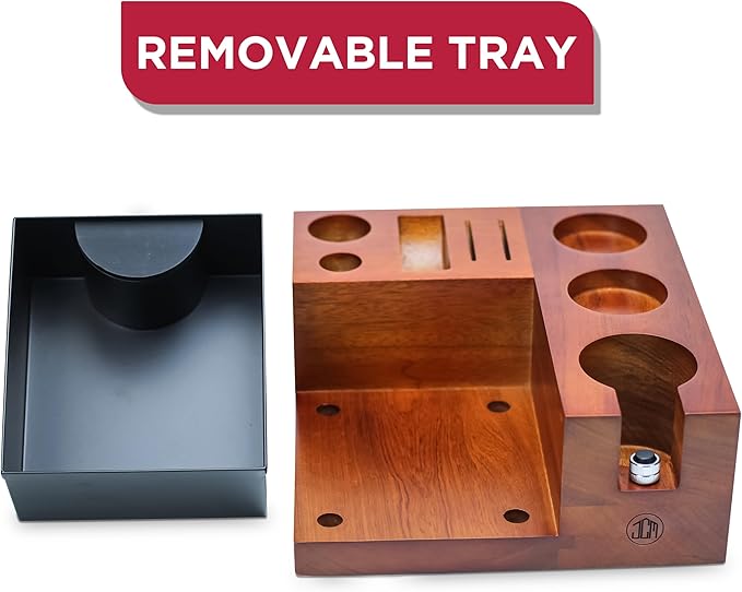 Espresso Knock Box & Tamping Station - Coffee Organizer Box for 58mm Tamper, Distributor, Dosing Funnel, Portafilter & Puck Screen Accessories - Includes Cleaning Brush"