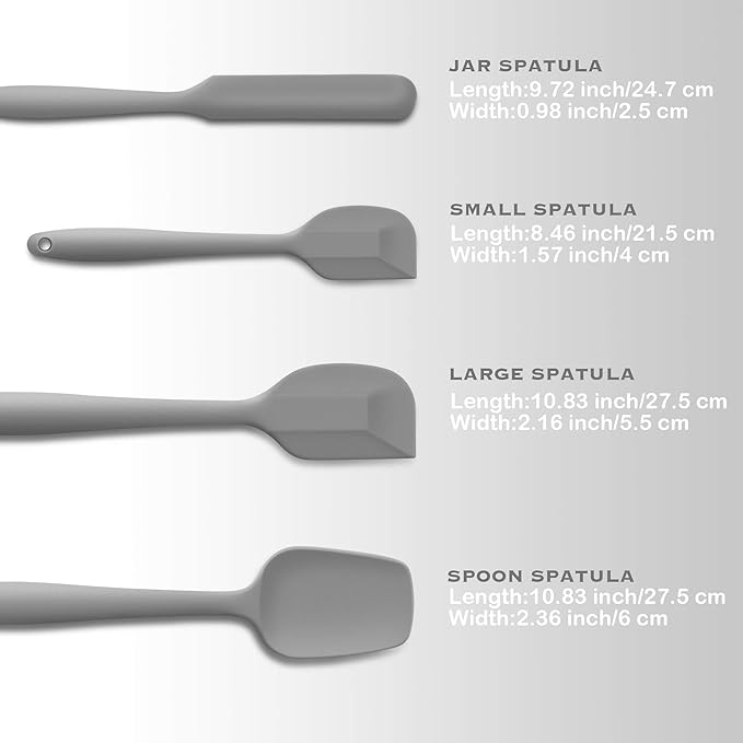 4 Piece Silicone Spatula Set, Flexible Heat Resistant Non-scratch Baking Cooking Rubber Spatulas with Stainless Steel Core, Gray