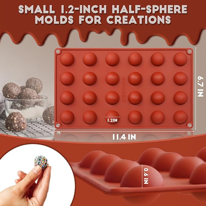 HKNMTT Silicone Semi-Sphere Molds 24 Cavities 2-Pack 1.2" for Chocolate Truffles Jelly Fat Bombs Gelatina, Small Baking Round Half Sphere Candy Moulds, Homemade Freeze Food Grade BPA Free Oven Safe