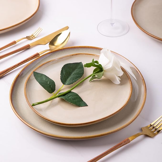 AmorArc Ceramic Dinner Plates Set of 6, 10.5 Inch Handmade Reactive Glaze Stoneware Plates, Large Rustic Shape Dinnerware Dish Set for Kitchen, Microwave & Dishwasher Safe, Scratch Resistant