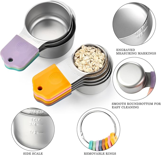Magnetic Measuring Cups and Spoons Set Including 8 Stainless Steel Stackable Magnetic Measuring Cup 8 Magnetic Measuring Spoon with Leveler for Dry Liquid Ingredient