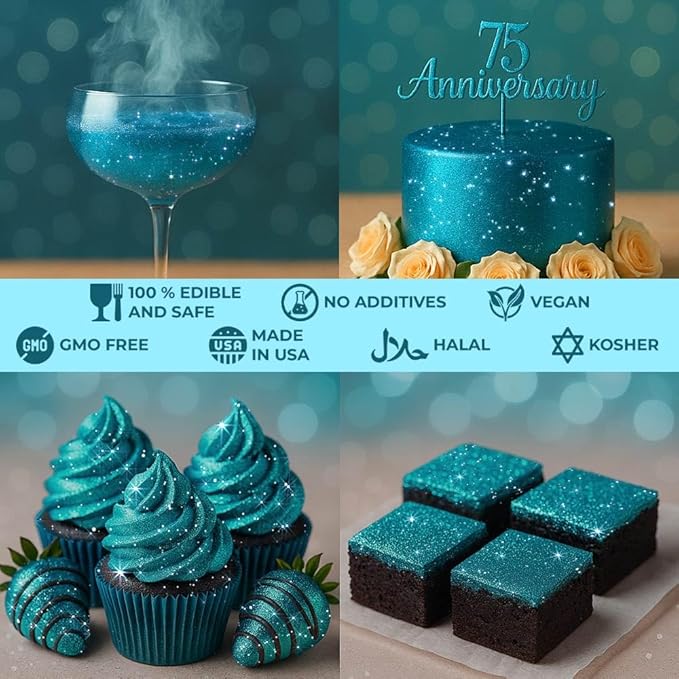 Bulk 20g Light Blue Edible Glitter for Drinks | Premium Edible Glitter for Cakes, Cocktails, Light Blue Cake Decorating Decorations Food Grade, Vegan, Kosher, Halal, Gluten Free - Made in USA