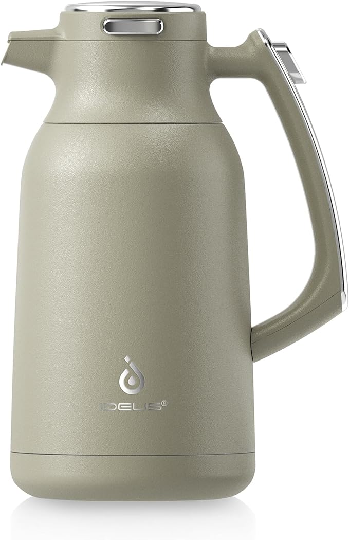 IDEUS Thermal Coffee Carafe 68oz (2,000ml), Stainless Steel Double Wall Insulated Vacuum Flask, Water Jug Coffee Server and Beverage Dispenser, Heat and Cold Retention (Celadon, 68oz (2,000ml))