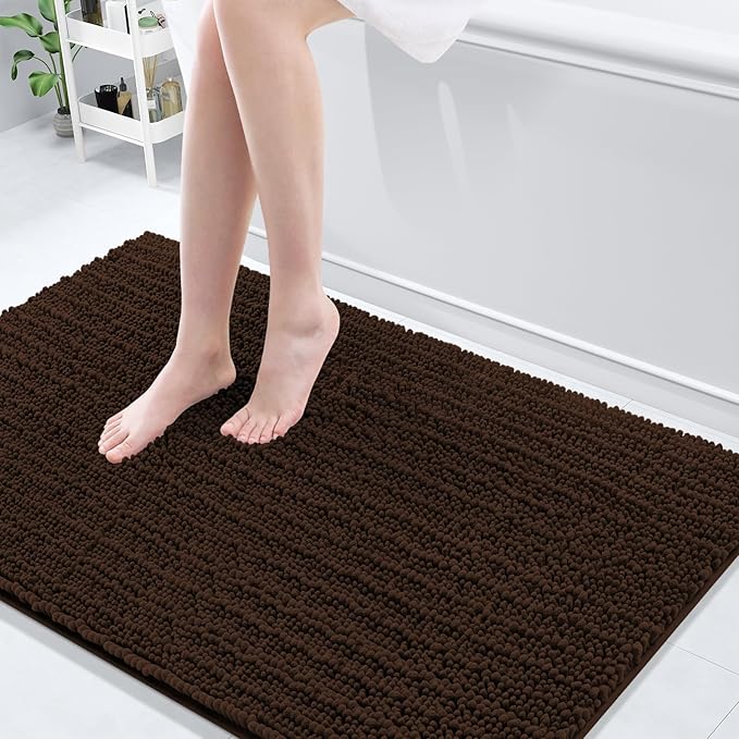 Arotive Luxury Chenille Bathroom Rug Mat, Extra Soft Thick Absorbent Shaggy Bath Rugs, Non-Slip Machine Wash Dry, Plush Bath Mats for Bathroom, Shower and Tub, 50x30, Brown