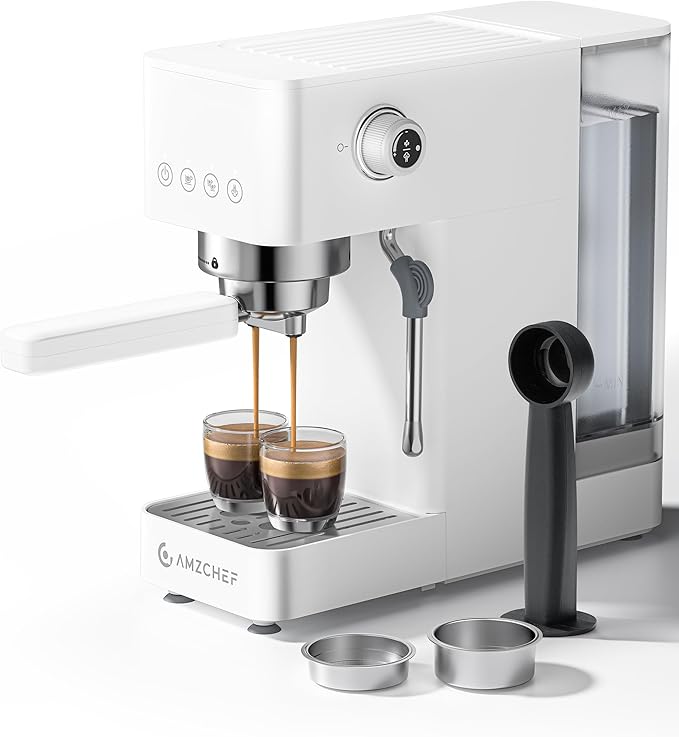 AMZCHEF Espresso Machine 20 Bar, Compact Espresso Maker with Steam Milk Frother, Coffee Maker with 41oz Removable Water Tank for Home, Coffee Machine for Cappuccino, Latte, Americano, 1350W