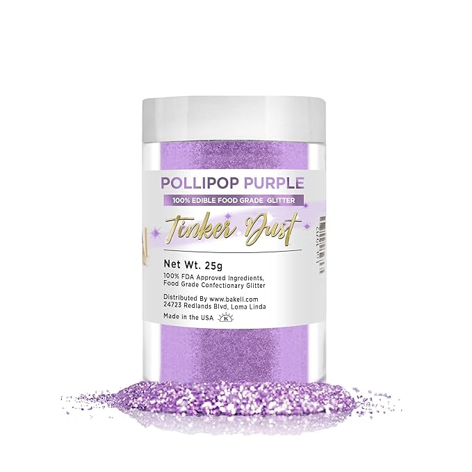 BAKELL Pollipop Purple Edible Glitter, 25 Grams | TINKER DUST Edible Glitter | KOSHER Certified | 100% Edible Glitter | Cakes, Cupcakes, Cake Pops, Drinks, Dessert Vegan Glitter & Dusts (25g, Pollipop Purple)
