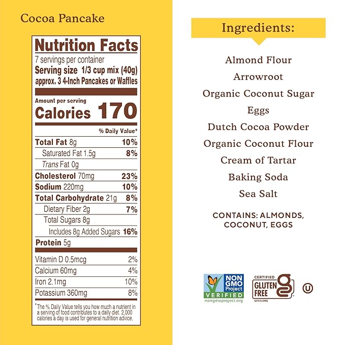 Simple Mills Almond Flour Pancake & Waffle Mix, Cocoa, Nothing Artificial, No Preservatives, Kosher & Paleo Friendly, Gluten Free, 10 Ounce (Pack of 6)