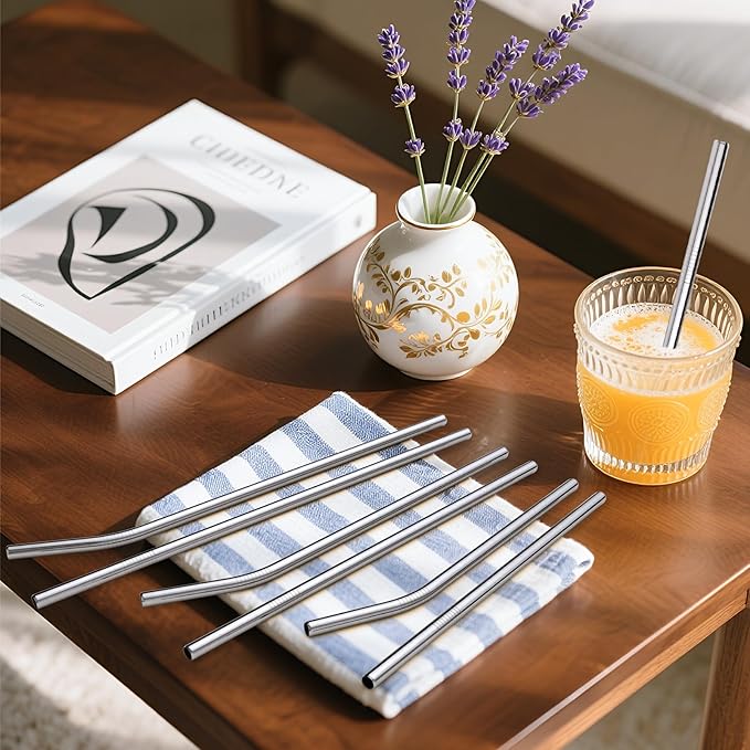 Set of 12 Reusable Stainless Steel Straws,0.31'' wide 3 Size - 12.2''10.5''8.5''Long Reusable Straw Chocolate Milk Straws with 2 Cleaning Brush for 10/20/30/40 oz