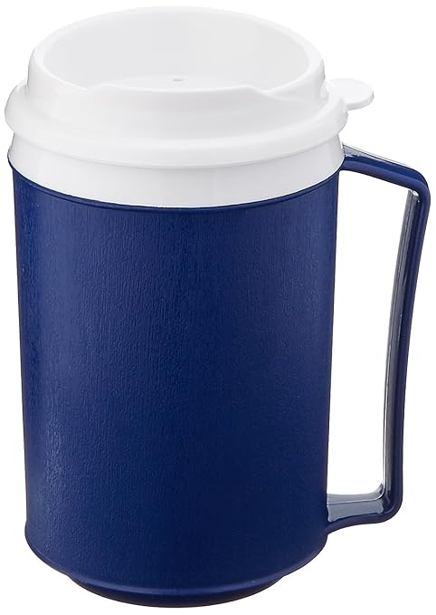 Sammons Preston Insulated Mug with Tumbler Lid, Durable Container for Hot and Cold Liquid Beverages, Tea, Smoothies, 12 oz Blue Travel Coffee Cup with Lid for Elderly, Disabled, Handicapped, Weak Grip