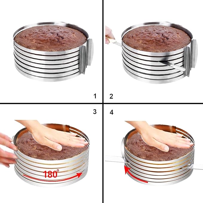 NEWLINE NY Stainless Steel Mousse Cake Rings 2 Pieces Cakes Slicer Adjustable Multilayer Circular Molding Plating Forming Round Pastry Rings, Set of 2 (10 to 12” + 6 to 8” x 3.2” H)
