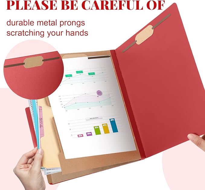 36 Pcs Classification Folders Letter Size, Back to School Supply for Teacher, Student, 2 Pocket Dividers Pressboard File Folder Bulk with 2 Fasteners, 2 in Expanding File Organizer (Red)