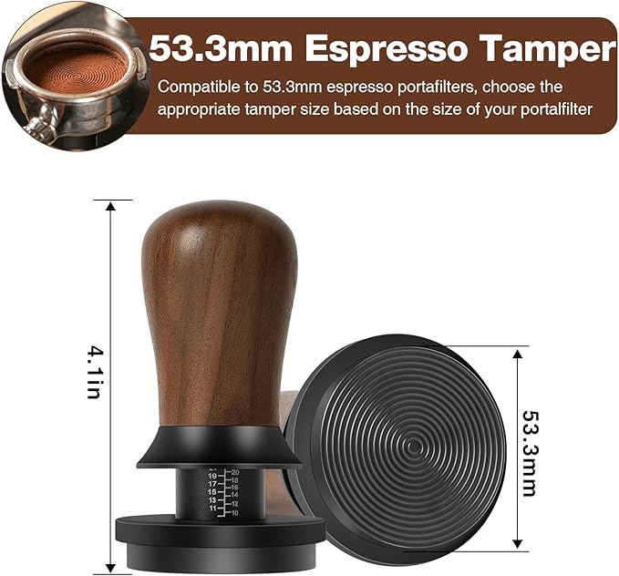 PUSEE 53.3mm Espresso Coffee Tamper - Premium Barista Coffee Tamper, 30lb Calibrated Double Spring Titanium Coating Base Ground Espresso Tamper, Fits for All 53mm Portafilters, Espresso Accessories