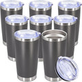 20oz Tumbler Bulk Stainless Steel Tumbler Cup with Lid Vacuum Insulated Double Wall Travel Mug, Durable Powder Coated Travel Coffee Tumbler Mug for Hot & Cold Drinks, Grey,8 Pack