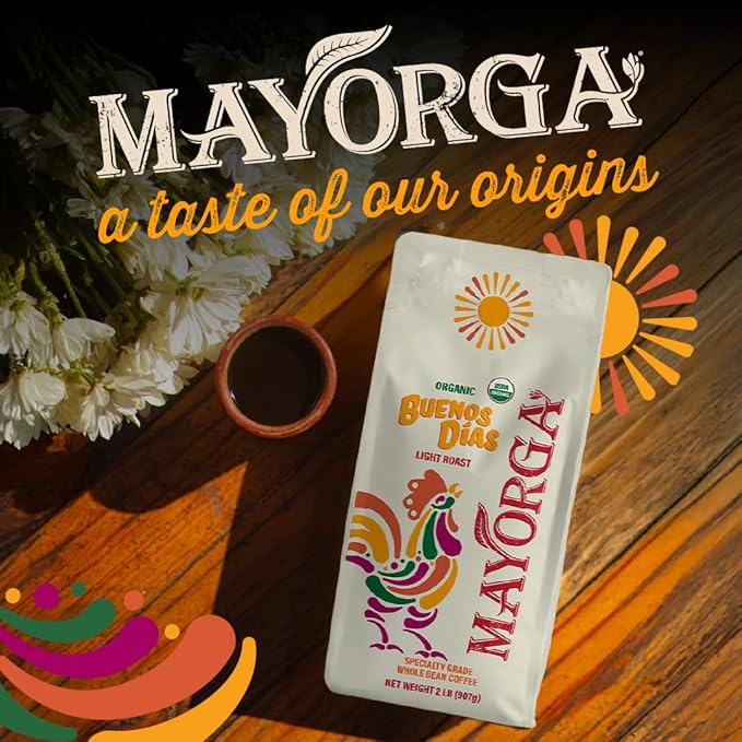 Mayorga Organic Coffee 2lb Buenos Dias - Light Roast Whole Bean Coffee Specialty Grade, 100% Arabica, Slow Roasted, Citrusy and Sweet Flavor with Low Acidity - USDA Organic, Non-GMO, Kosher