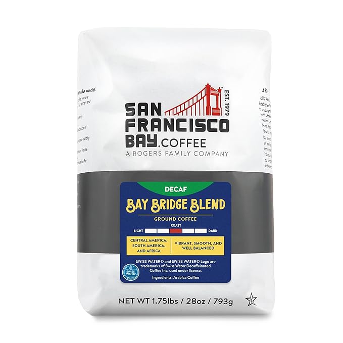 San Francisco Bay Ground Coffee - DECAF Bay Bridge Blend (28oz Bag), Medium Roast, Swiss Water Processed