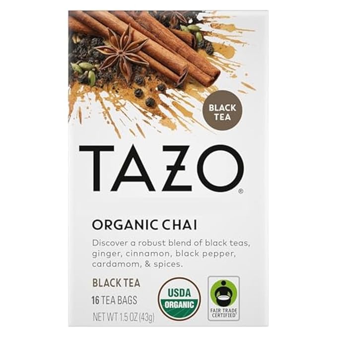 TAZO Organic Chai Black Tea Bags, Caffeinated tea, 16 Total Bags