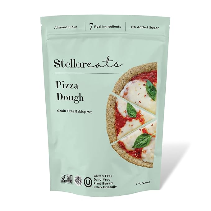 Stellar Eats Grain-Free Pizza Dough Baking Mix | Gluten-Free, Dairy-Free, Plant-Based, Paleo-Friendly | No Added Sugar | Almond Flour-Based | Non-GMO Project Verified, Kosher | 9.5 oz | 1 Pack