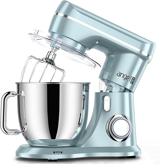 Mini Angel Stand Mixer,10-Speed Kitchen Electric Mixer,Tilt-Head Food Mixer with Dough Hook, Wire Whisk, Flat Beater, Stainless Steel Bowl (Blue2, 5QT)
