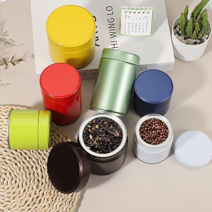 uxcell 2Pcs Round Tea Canisters, 5" x 3" Airtight Metal Tea Containers for Loose Tea, Coffee Beans, Spices - Durable, Compact, and Stylish Storage Tea Tin (Blue)