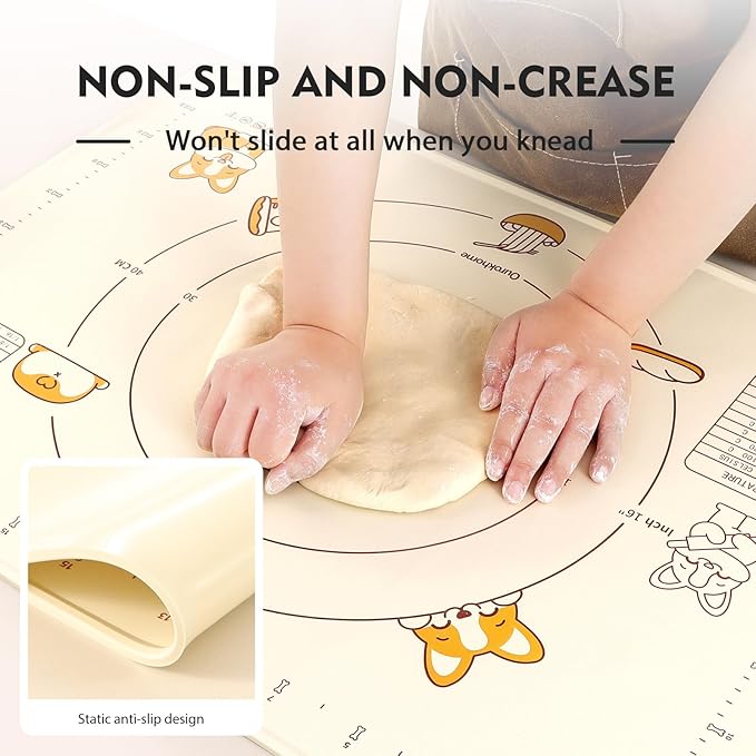 Ourokhome Silicone Baking Mat Sheet and Pastry Dough Cutter, 0.5 Inch Thick 32" X 24" BPA free Silicone Rolling Mat, Non-Stick and Anti-Slip, Dishwasher Safe (Beige)