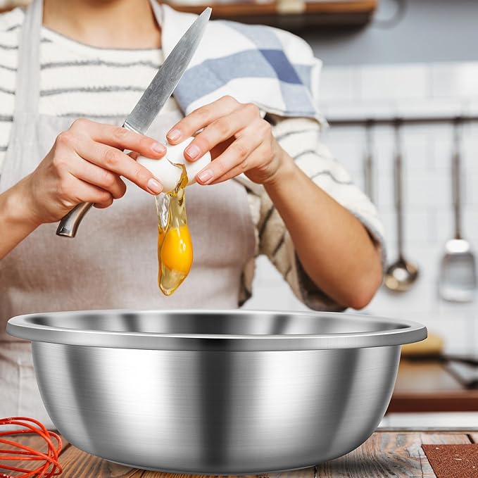 Domensi Set of 3 Extra Large Stainless Steel Mixing Bowls Large Mixing Container Easy to Clean, Nesting Bowls for Space Saving Storage for Cooking, Baking(201 Stainless Steel,13, 16, 20 Quart)