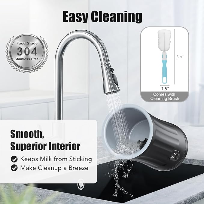 Milk Frother, Upgraded 4-in-1 Milk Frother and Steamer, Hot and Cold Foam Maker and Milk Warmer with Temperature Control & Auto Shut-Off, Frother for Coffee, Latte, Cappuccino, Matcha(Black)