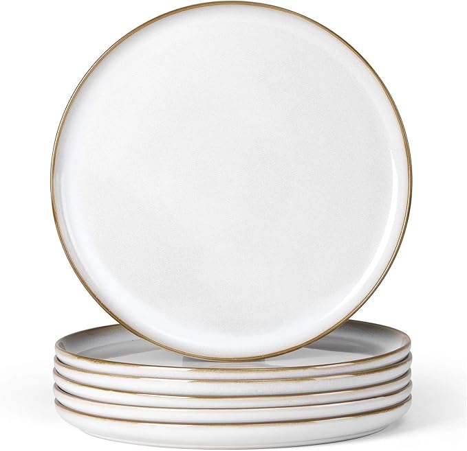 Herogo Ceramic 10.43 Inch Dinner Plates Set of 6, Stoneware Dinner Plate Set, Double Reactive Glaze Large Dinnerware Plates for Kitchen, Microwave, Oven & Dishwasher Safe, Ivory White