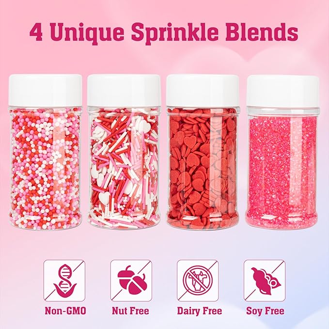 Twisweet Heart Sprinkles for Cake Decorating 12oz, Edible Red Pink and White Nonpareils Sprinkles Mix, Assorted Styles Heart Sprinkles Candy, Cupcake Topper Cookie Ice Cream Cake Decorations, Valentine Mother's Day Birthday Wedding Party Supplies