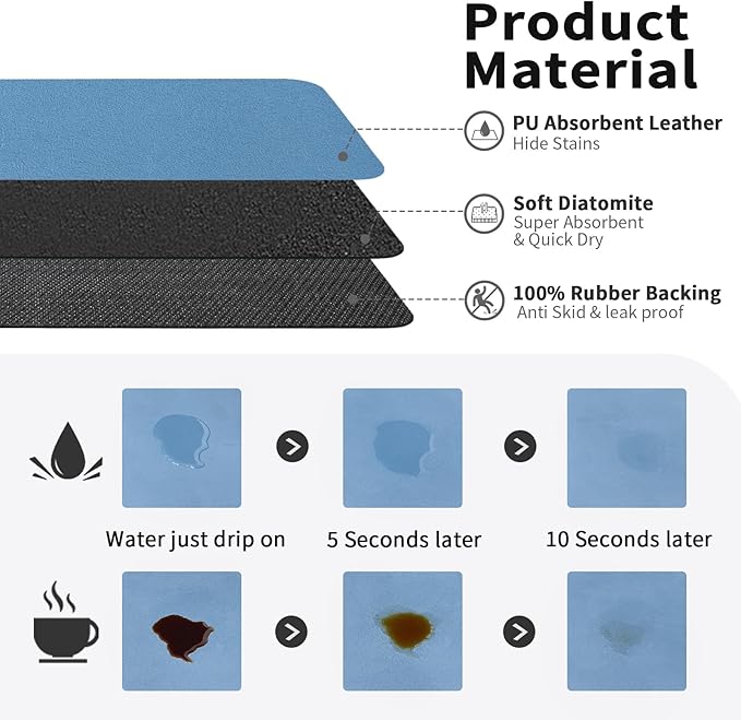 Coffee Mat - Absorbent Hide Stain Rubber Backed Dish Drying Mat for Kitchen Counter - Bar Mats for Countertops Accessories Fit Under Coffee Maker Espresso Machine