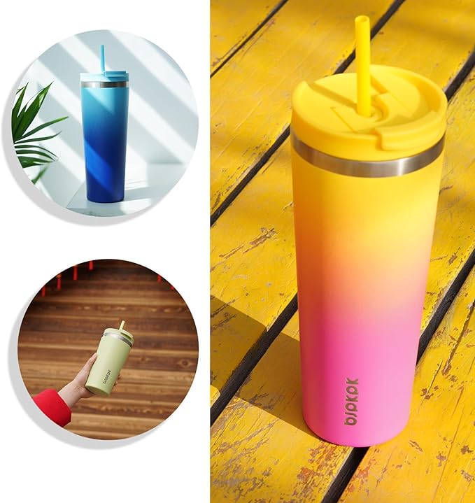BJPKPK 34oz Stainless Steel Insulated Tumbler With lid And Straw Travel Coffee Thermal Tumblers Cup For Women And Men,Modern Blue