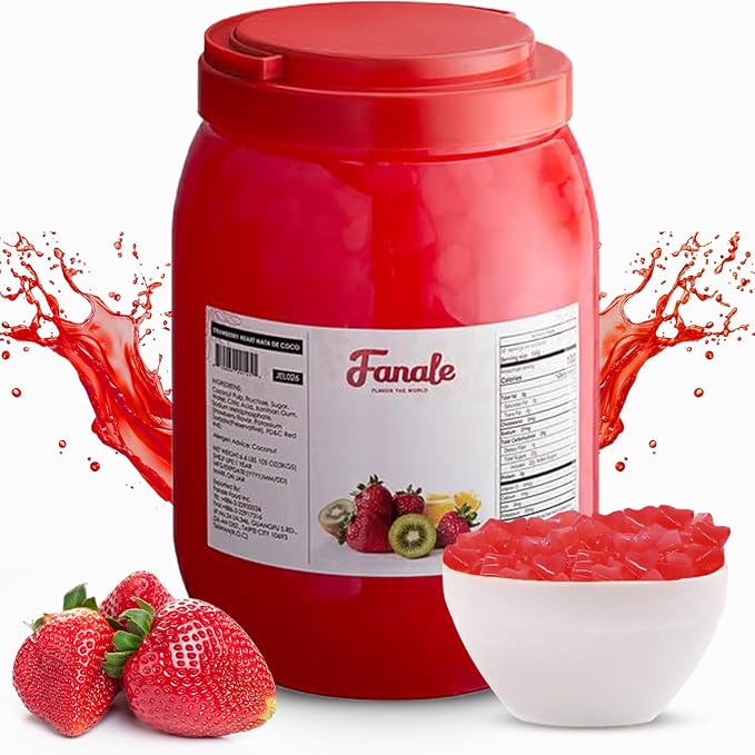 New Fanale Coconut Jelly Topping nata de coco for Boba Tea | Ice Cream | Yogurt | Smoothie | Milk Tea | Desserts (Strawberry, 8.3 lb)