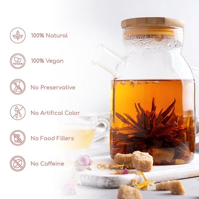 FreshDrinkUS, Premium 15 Flowering Tea Balls – Green Tea, Lily, Jasmine, Rose, Gomphrena & More – Beautiful Hand-Tied Blooming Teas for Relaxation & Wellness – Caffeine-Free. Ideal Gift for Tea Lovers