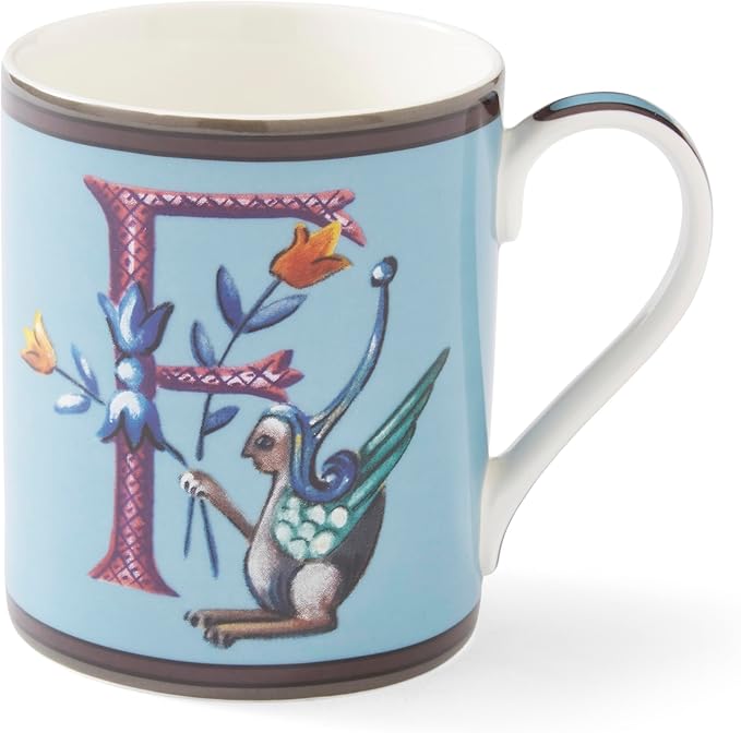Spode Kit Kemp 12oz Mug, F Initial - Fine China Coffee Cup with Floral Alphabet Design, Custom Letter Mug for Unique Gift Giving - Personalized Kitchen Drinkware, Dishwasher Safe & Stylish