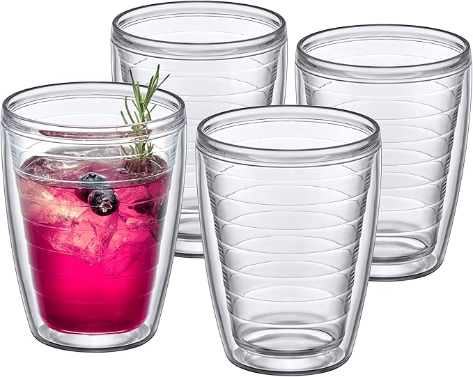 Amazing Abby Alaska 16-Ounce Insulated Tumblers (Set of 4), Double-Wall All-Clear Reusable BPA-Free Shatter-Proof Dishwasher-Safe Plastic Drinking Glasses
