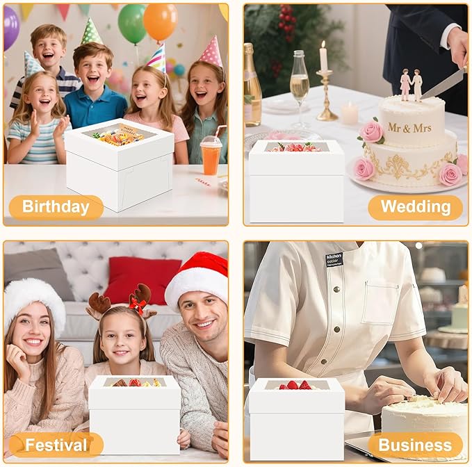 15 PCS Cake Boxes 10 Inch, 10x10x10 Tall Cake Box, 10 Inch Cake Box with Window, White Bakery Boxes, Large Baking Boxes, Cajas Para Pasteles, 10x10 Cake Boxes for Birthday, Wedding, Party, Business