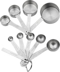 Measuring Cups and Spoons Set 10, 18/8 Stainless Steel Measuring Cups and Spoons Set for Baking & Kitchen, Metric & US Metal 4 Measuring Cups and 5 Measuring Spoons with 1 Leveler