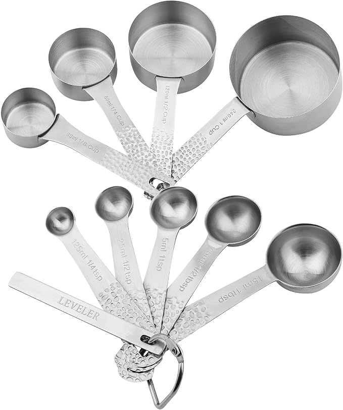 Measuring Cups and Spoons Set 10, 18/8 Stainless Steel Measuring Cups and Spoons Set for Baking & Kitchen, Metric & US Metal 4 Measuring Cups and 5 Measuring Spoons with 1 Leveler