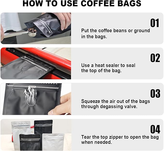 Coffee Bags with Valve(60pcs,8 oz,1/2 lb) Vented Coffee Beans Packaging Bags High Barrier Aluminumed Foil Flat Bottom Heat Sealed Side Zipper Resealable Storage Bag for Home or Business（White+Blue）
