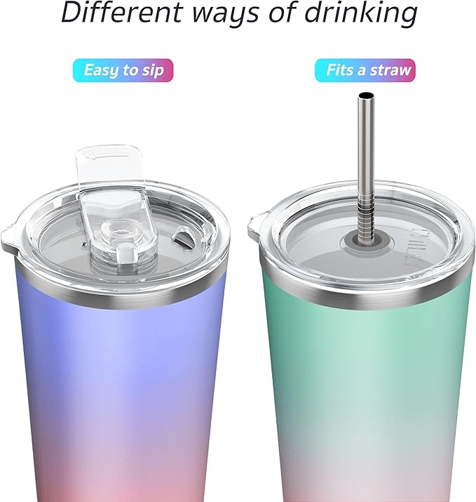THILY Stainless Steel Vacuum Insulated Tumbler 26 oz Triple-Insulated Travel Mug with Splash-Proof Lid, for Iced Coffee and Hot Beverage, 2 Pack, Candy Pink + Lavender Dream